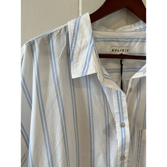 Ava & Viv baby blue striped Short Sleeve Button Down Top 1X Plus Size - Picture 3 of 7